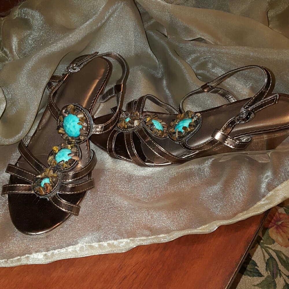 Avon Bronze Wedge Dress Sandals w/Stone detail